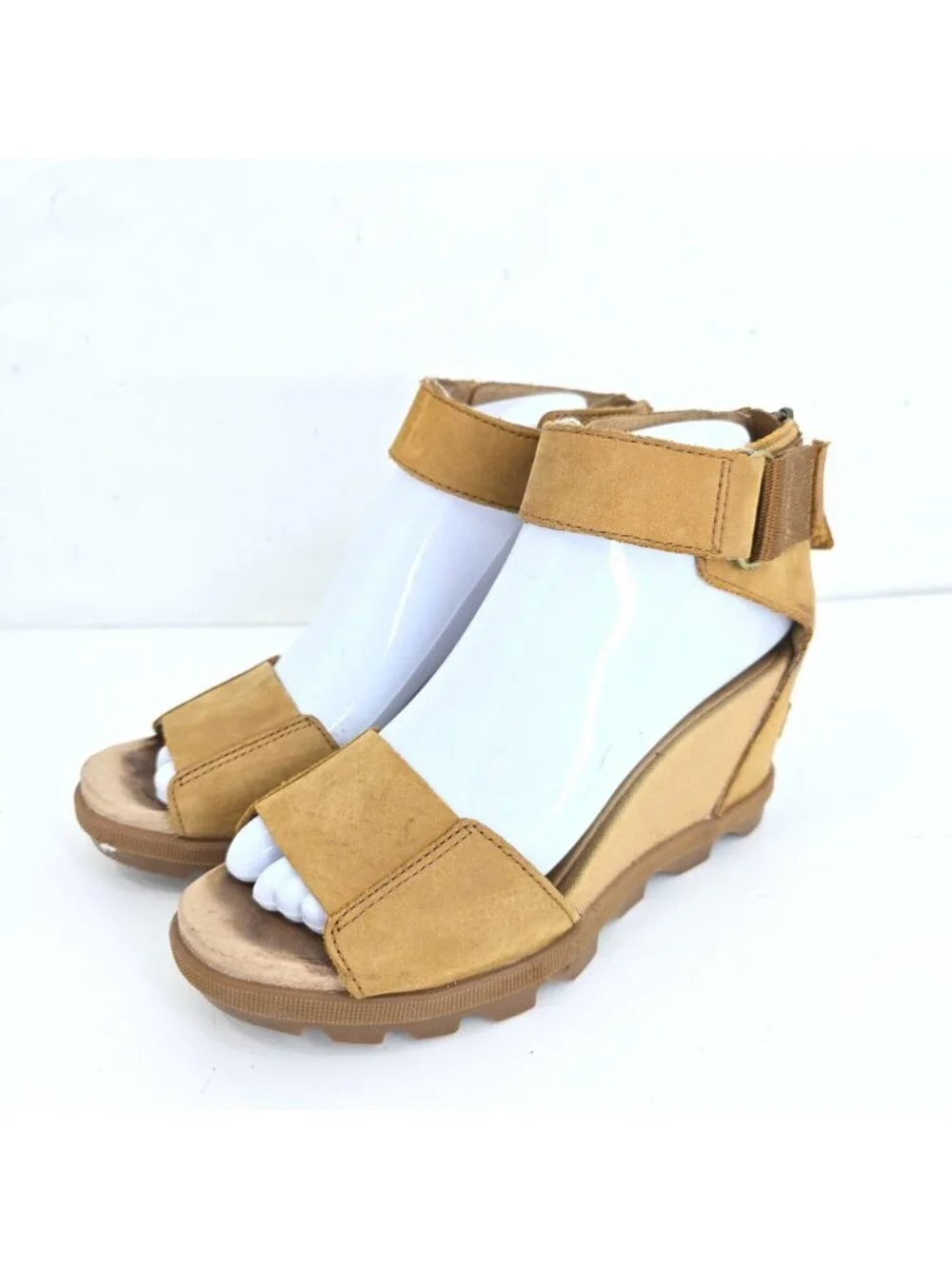 Sorel Women's Tan Chestnut Joanie II Leather Wedge Lux Ankle Strap Sandal Size 7